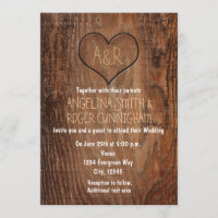 Wooden Tree Carved Heart Rustic Wedding Invitation