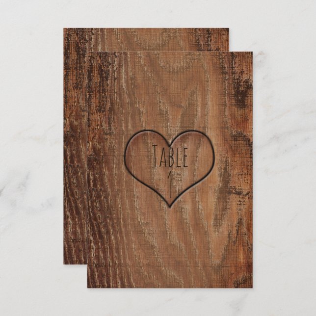 Wooden Tree Carved Heart Rustic Wedding Table Card (Front/Back)