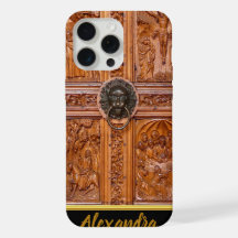 Wooden tree door with with a lion knocker