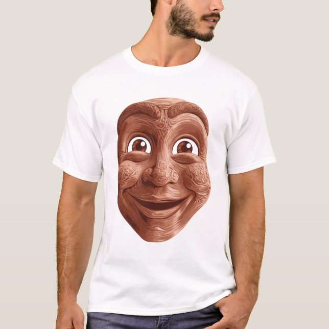 Wooden Tribal Mask with Expressive Smile T-Shirt (Front)
