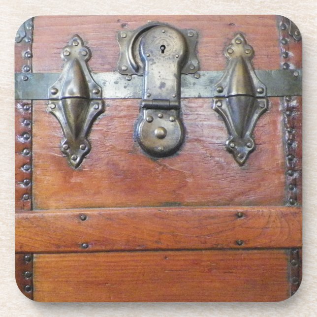 Wooden Trunk Chest with Latches Coaster (Front)