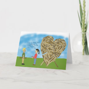 Wooden Valentine - Blank Inside (Customise) Holiday Card