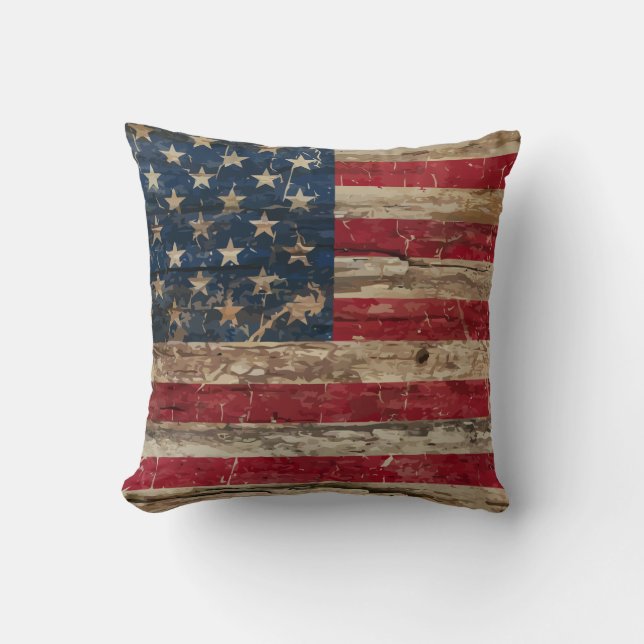 Wooden Vintage American Flag Cushion (Front)