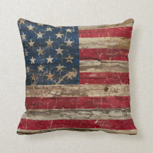 Wooden Vintage American Flag Cushion