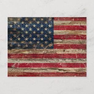 Wooden Vintage American Flag Postcard