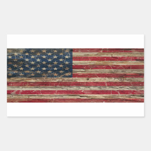 Wooden Vintage American Flag Rectangular Sticker