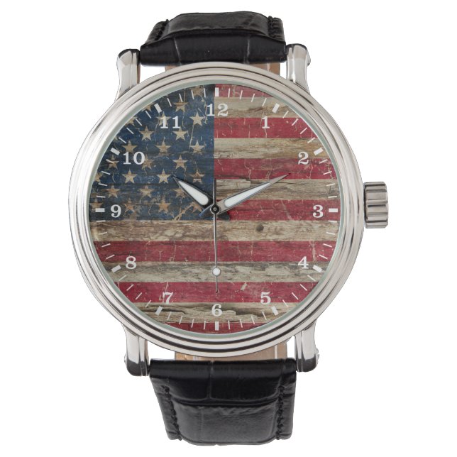 Wooden Vintage American Flag Watch (Front)