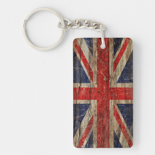Wooden Vintage Union Jack Flag Key Ring (Front)