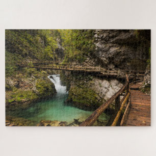 Wooden walkway through Vintgar Gorge canyon Jigsaw Puzzle