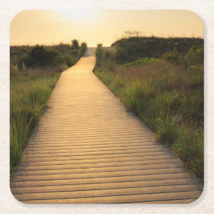 Wooden Walkway to Beach Square Paper Coaster