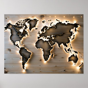 Wooden Wall Art Water Colour World Map  Poster