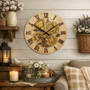 Wooden Wall Clock Roses