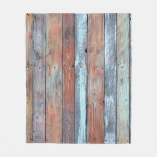 Wooden wall texture, old painted multicolored wood fleece blanket
