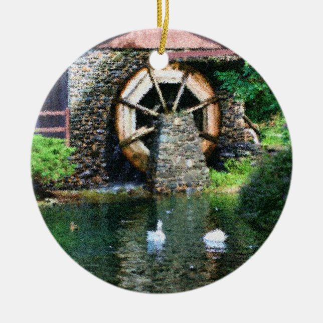 Wooden Water Wheel Duck Pond Ornament (Front)