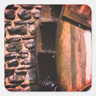 Wooden Water Wheel Nature  Square Sticker