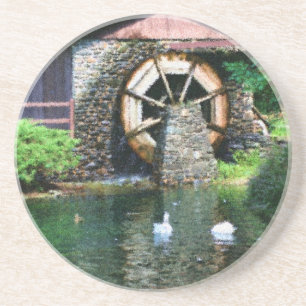 Wooden Water Wheel Photo Painting Coaster