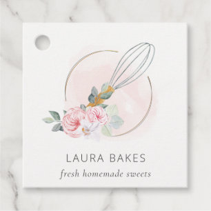 Wooden Whisk Blush Watercolor Floral Chef Logo Favour Tags