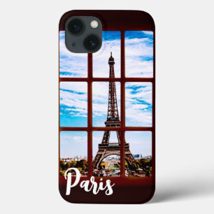 Wooden window with view on Eiffel tower, Paris iPhone 13 Case