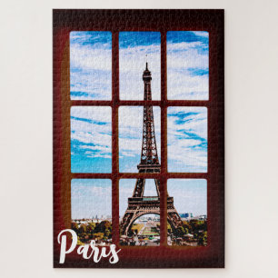 Wooden window with view on Eiffel tower, Paris Jigsaw Puzzle