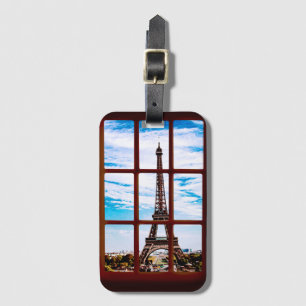 Wooden window with view on Eiffel tower, Paris Luggage Tag