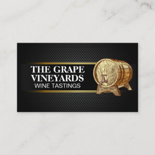 Wooden Wine Barrel Black Carbon Fibre Pattern Business Card