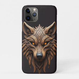 Wooden Wolf Art Carving with Geometric Patterns iPhone 11 Pro Case