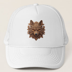 Wooden Wolf Art Carving with Geometric Patterns Trucker Hat