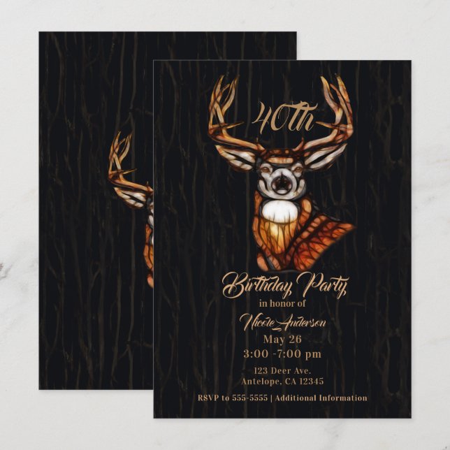 Wooden Wood Deer Rustic Country Birthday Party Invitation (Front/Back)