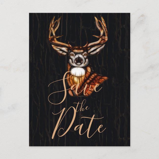 Wooden Wood Deer Rustic Country Save the Date Announcement Postcard (Front)