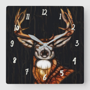 Wooden Wood Deer Rustic Country Unique Farmhouse Square Wall Clock