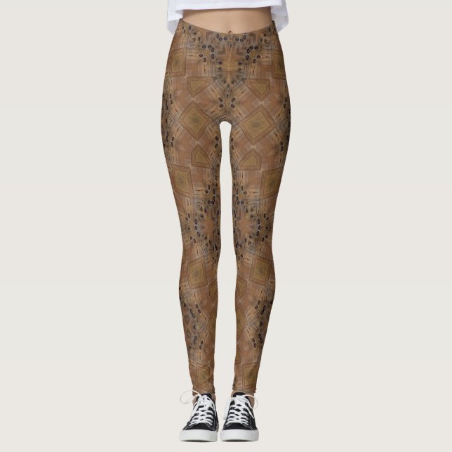 Wooden wood texture natural background brown tree leggings (Front)