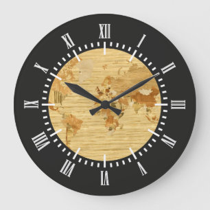 Wooden World Map 2 Large Clock