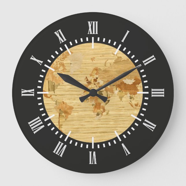 Wooden World Map 2 Large Clock (Front)