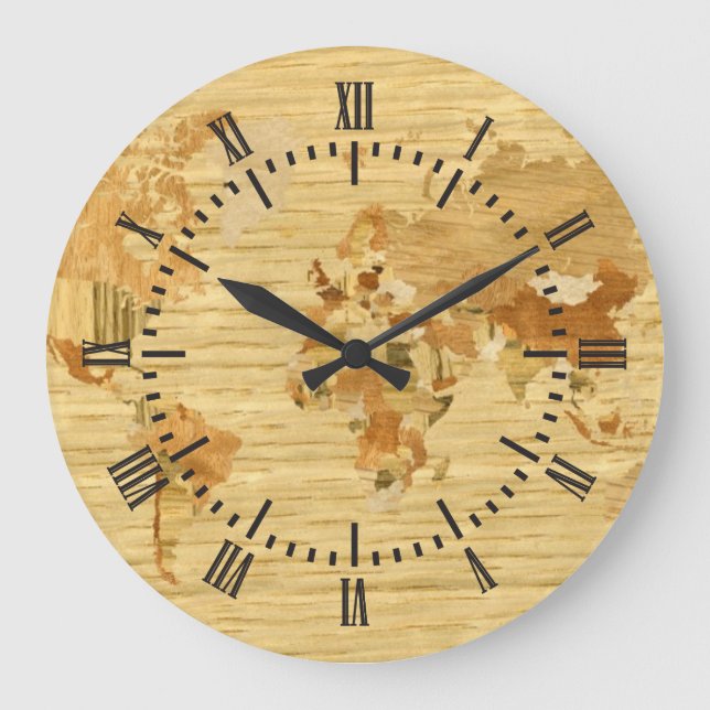 Wooden World Map 2 Large Clock (Front)