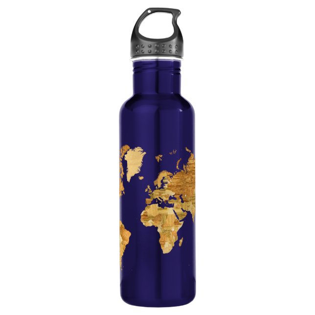 Wooden World Map 710 Ml Water Bottle (Front)