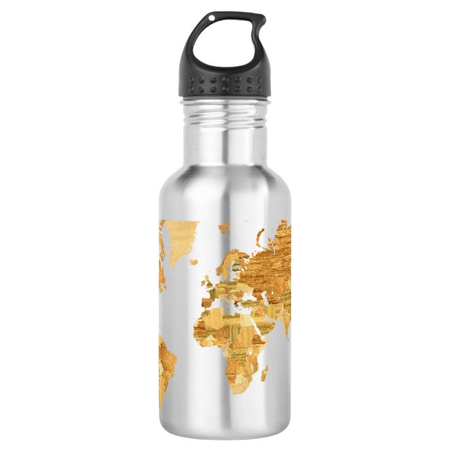 Wooden World Map 710 Ml Water Bottle (Front)