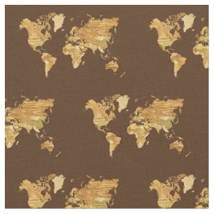 Wooden World Map Fabric