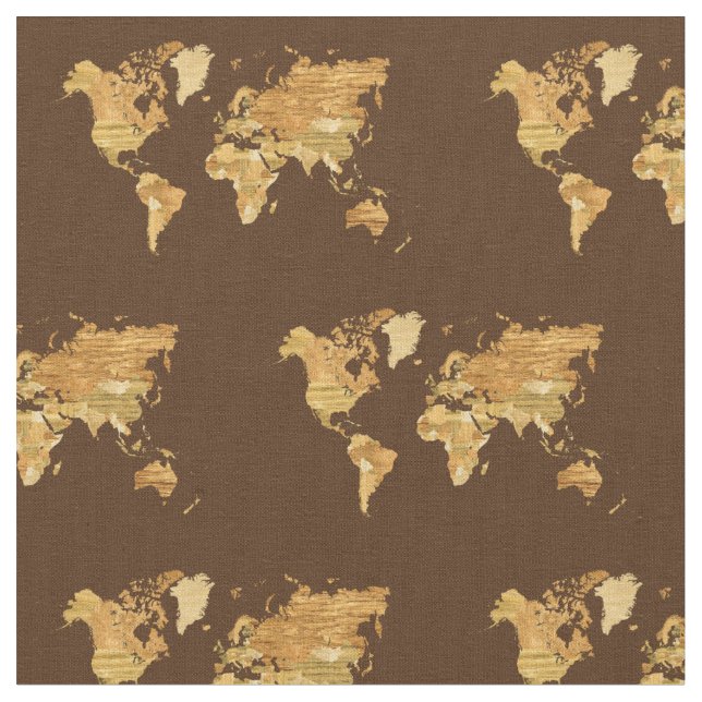 Wooden World Map Fabric (Close Up)