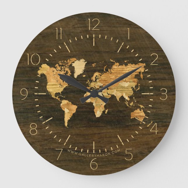 Wooden World Map Large Clock (Front)