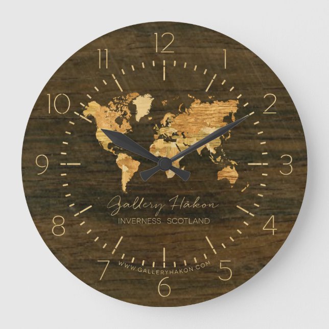 Wooden World Map Large Clock (Front)