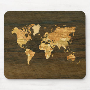 Wooden World Map Mouse Pad