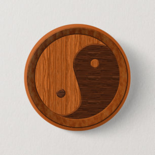 Wooden Yin Yang 6 Cm Round Badge