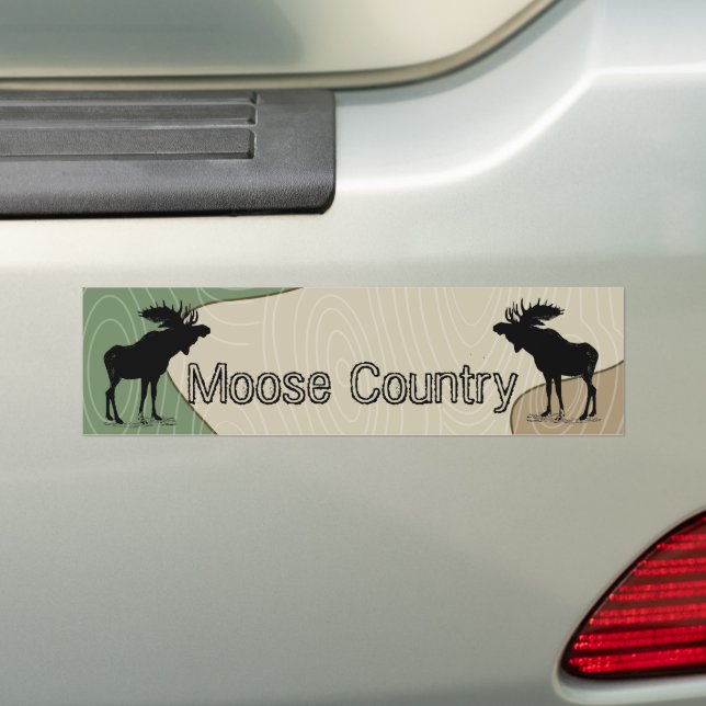 Woodgrain Camo Moose Country Silhouette Bumper Sticker (On Car)