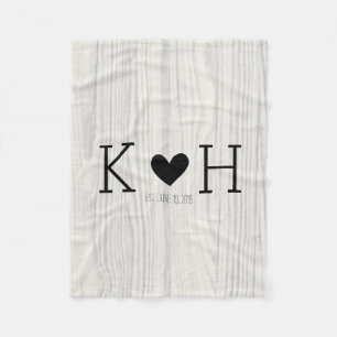 Woodgrain Couple's Initials Personalised Wedding Fleece Blanket