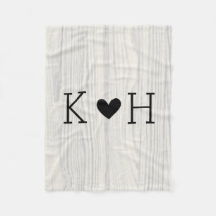 Woodgrain Couple's Initials Personalised Wedding Fleece Blanket