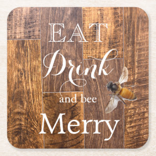 Woodgrain honeybee square paper coaster