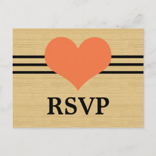 Woodgrain Mod Heart RSVP Postcard, Orange Invitation Postcard