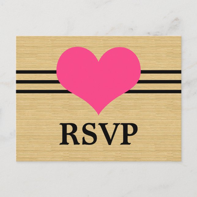 Woodgrain Mod Heart RSVP Postcard, Pink Invitation Postcard (Front)