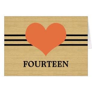 Woodgrain Mod Heart Table Number Card, Orange