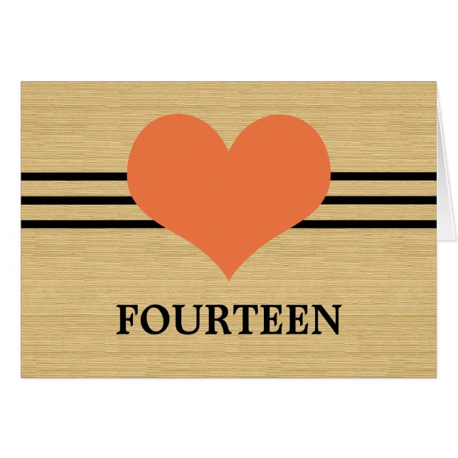 Woodgrain Mod Heart Table Number Card, Orange (Front Horizontal)